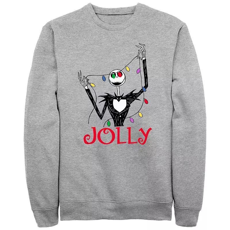 Mens Nightmare Before Christmas Jolly Jack Christmas Lights Eyes Sweatshirt Athletic Grey Product Image