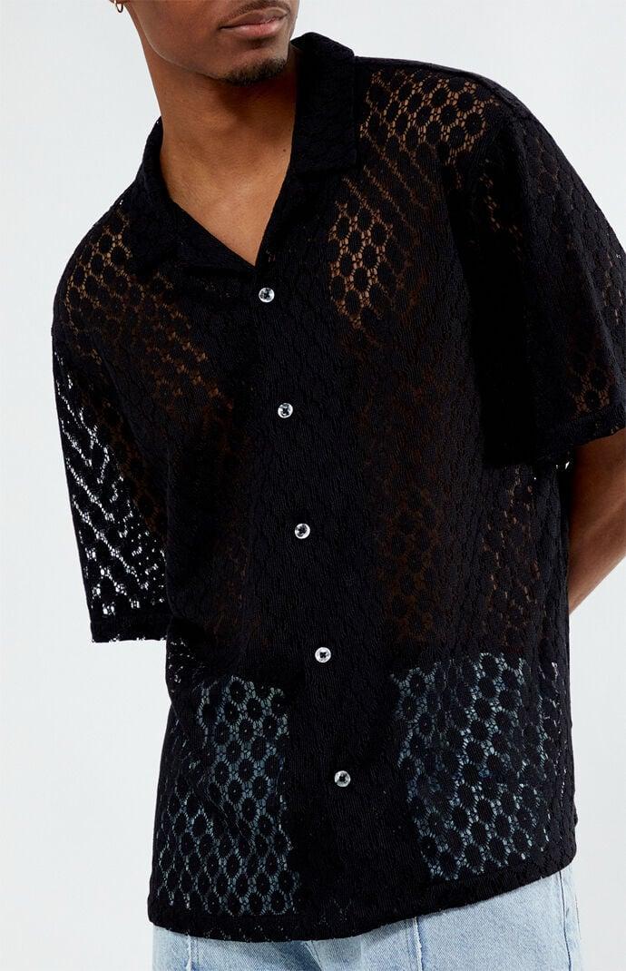 Men's Lace Oversized Camp Shirt - Product Image