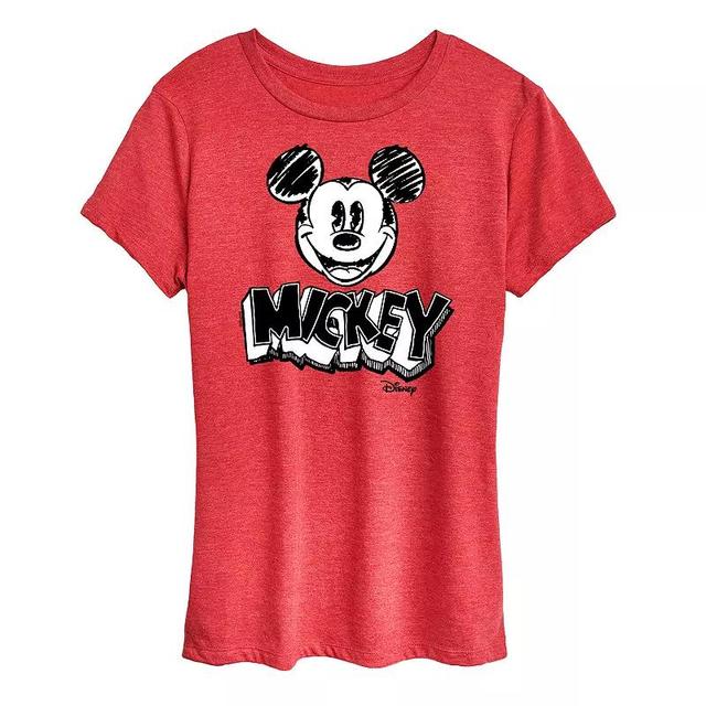 Disneys Mickey Mouse Plus Monochrome Sketch Graphic Tee, Womens Grey Gray Product Image