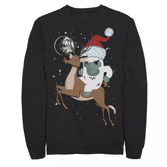 Mens Yeti Riding Rudolf Christmas Fleece Crewneck Sweatshirt Black Product Image
