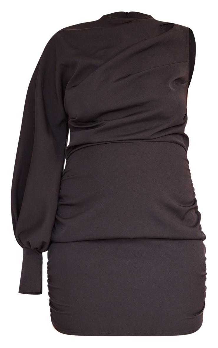 Plus Black One Sleeve Ruched Woven Bodycon Dress Product Image