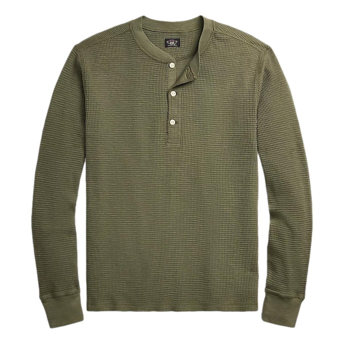 Garment-Dyed Waffle-Knit Henley Shirt Olive Product Image