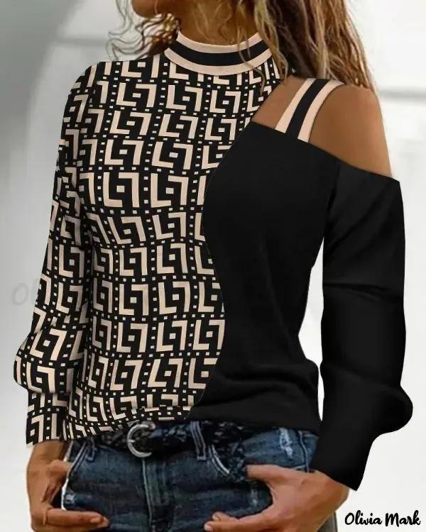 Olivia Mark – Off-the-Shoulder Geometric Print Top Product Image