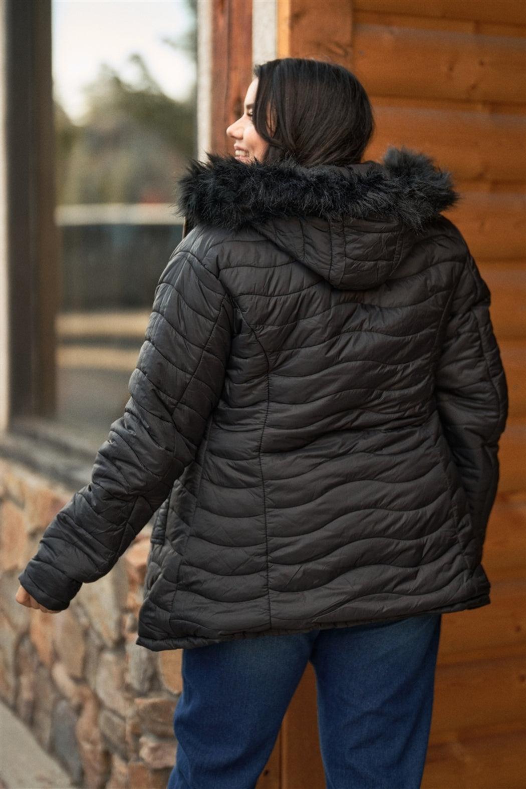 Plus Size Vegan Fur Double-Sided Parka & Puffer Jacket Product Image