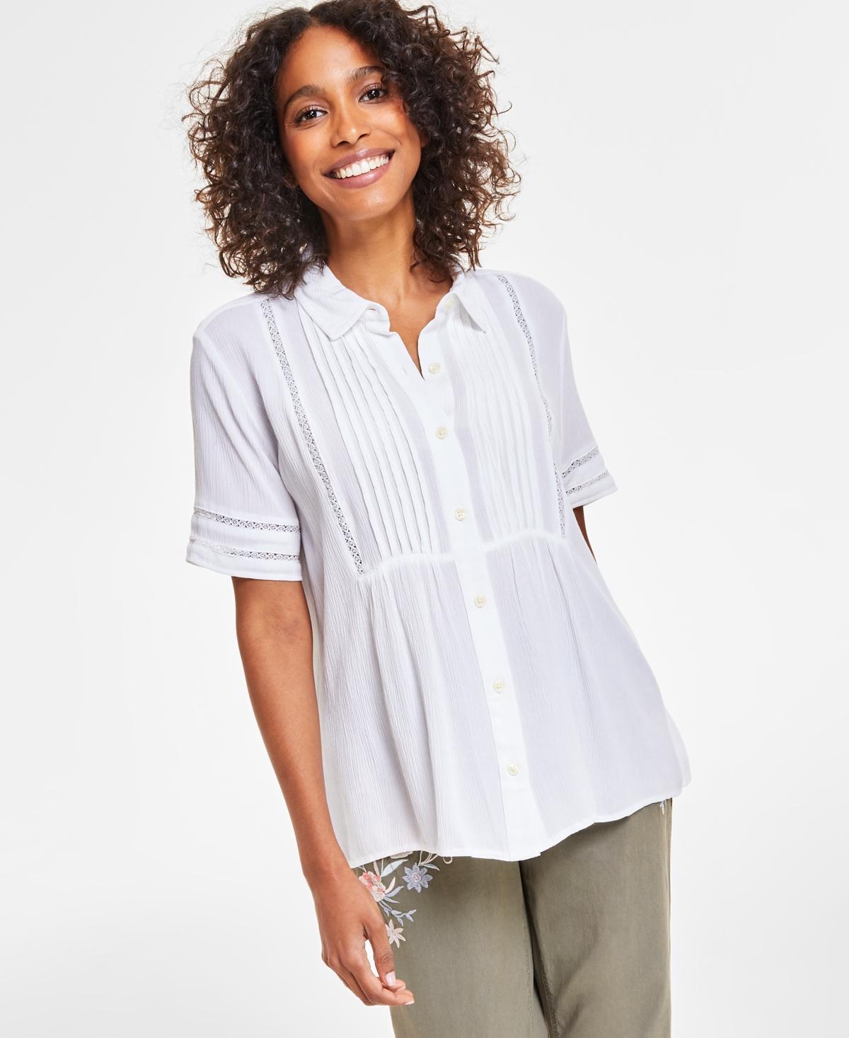 Style & Co Womens Pintuck Short-Sleeve Button-Front Shirt, Created for Macys Product Image