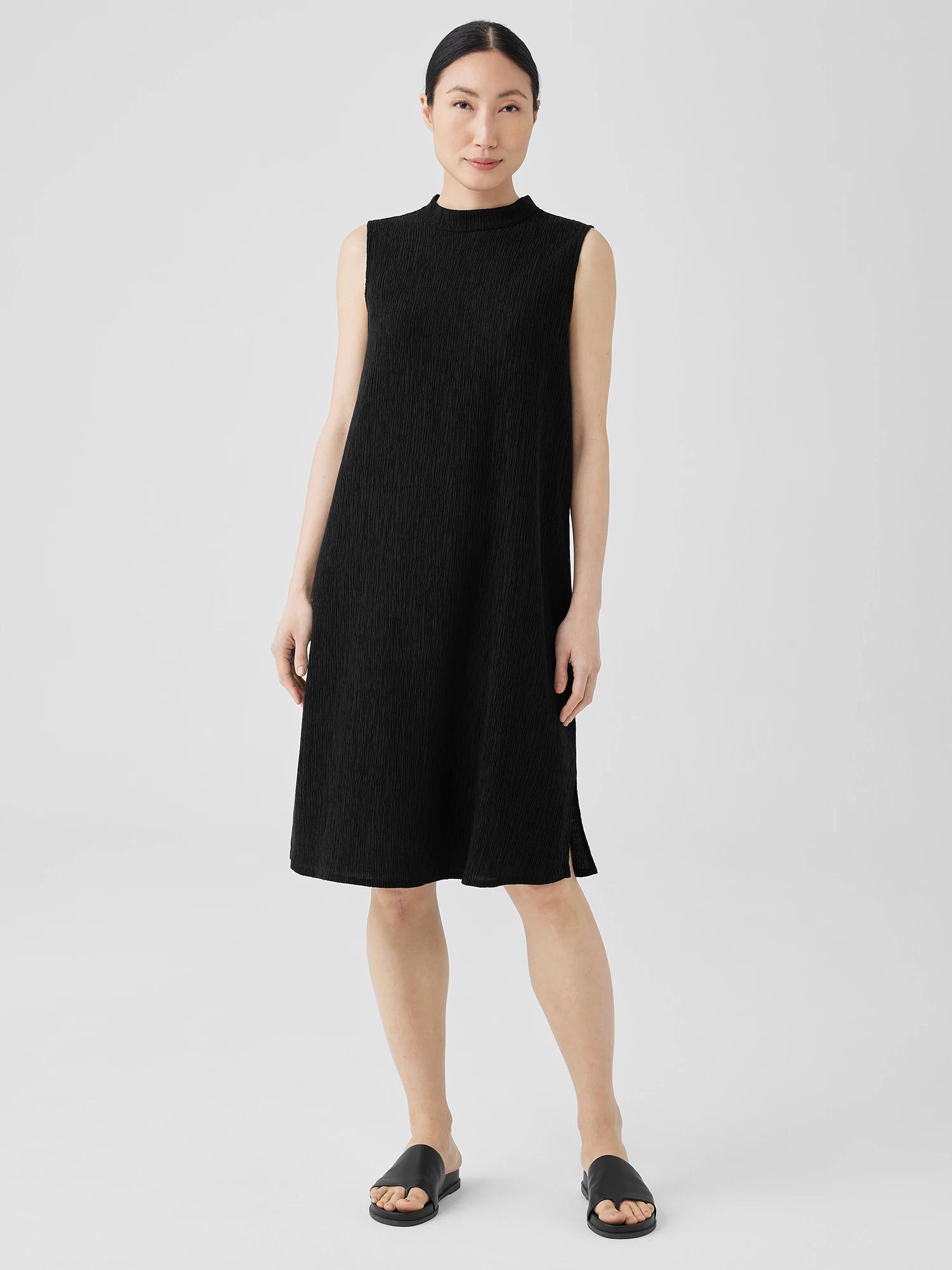 EILEEN FISHER Woven Plissé Mock Neck Dressfemale Product Image