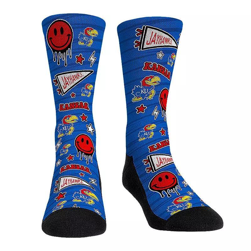 Rock Em Socks Kansas Jayhawks Smiley Stickers Crew Socks, Mens Product Image