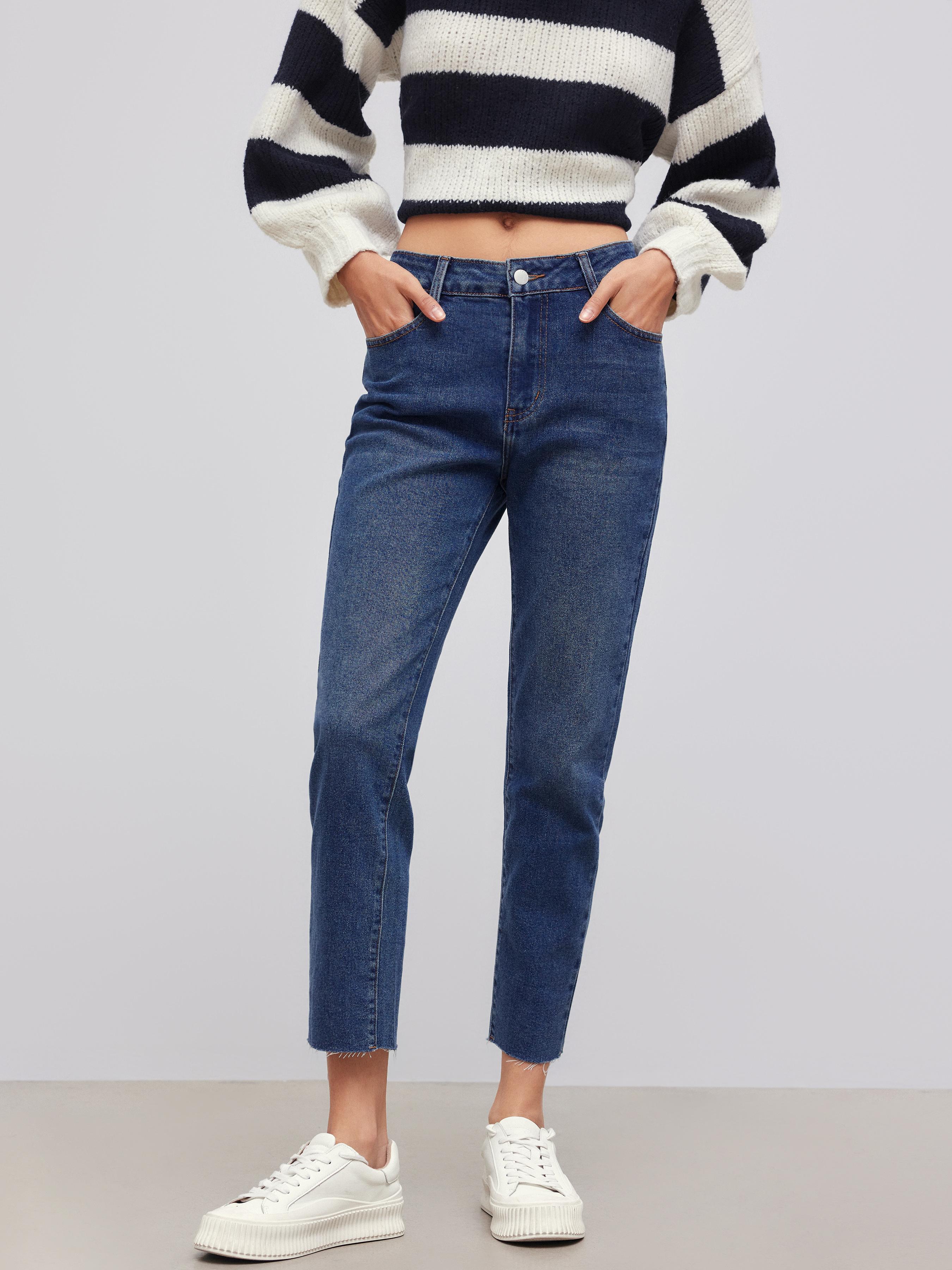 Stretch Cider Denim Mid Rise Solid Pocket Cropped Straight Leg Jeans product image