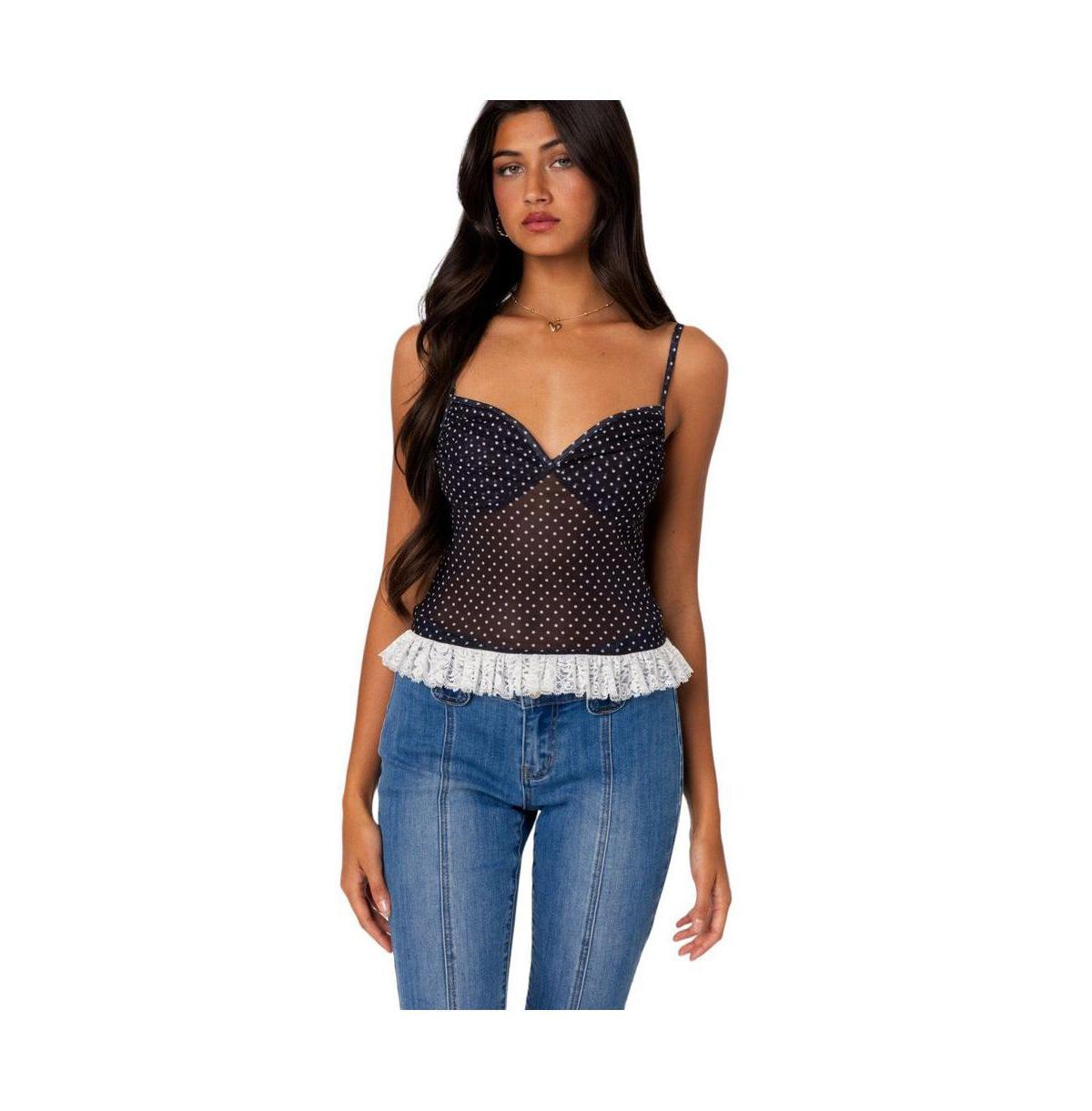 Edikted Womens Polka Dot Cupped Mesh Top Product Image