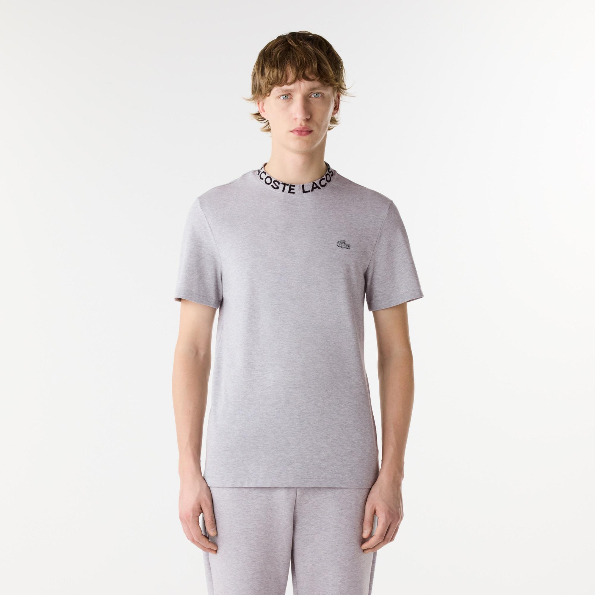 Lightweight Piqué Jacquard Neck T-shirt Product Image