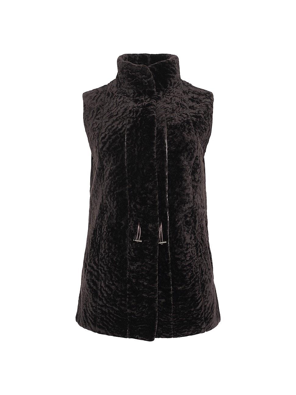 Womens Textured Shearling Lamb Vest Reversible to Taffeta Product Image