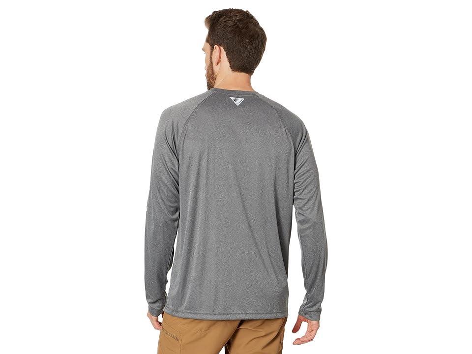 Columbia Men's Terminal Tackle Heather LS Shirt Cool Grey Heather / Vivid Blue Logo Product Image