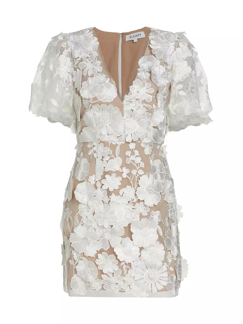 Zayla Floral Lace Puff-Sleeve Minidress Product Image