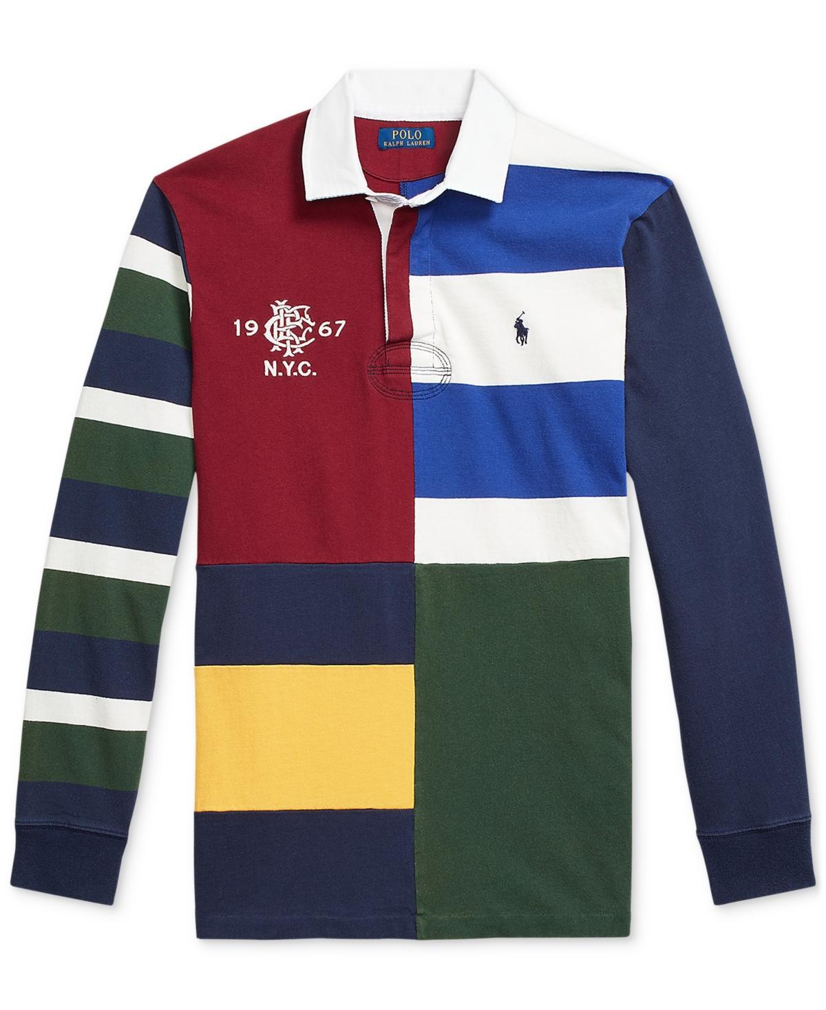 POLO RALPH LAUREN Men's Classic-fit Patchwork Jersey Rugby Shirt In Navy Mu Product Image