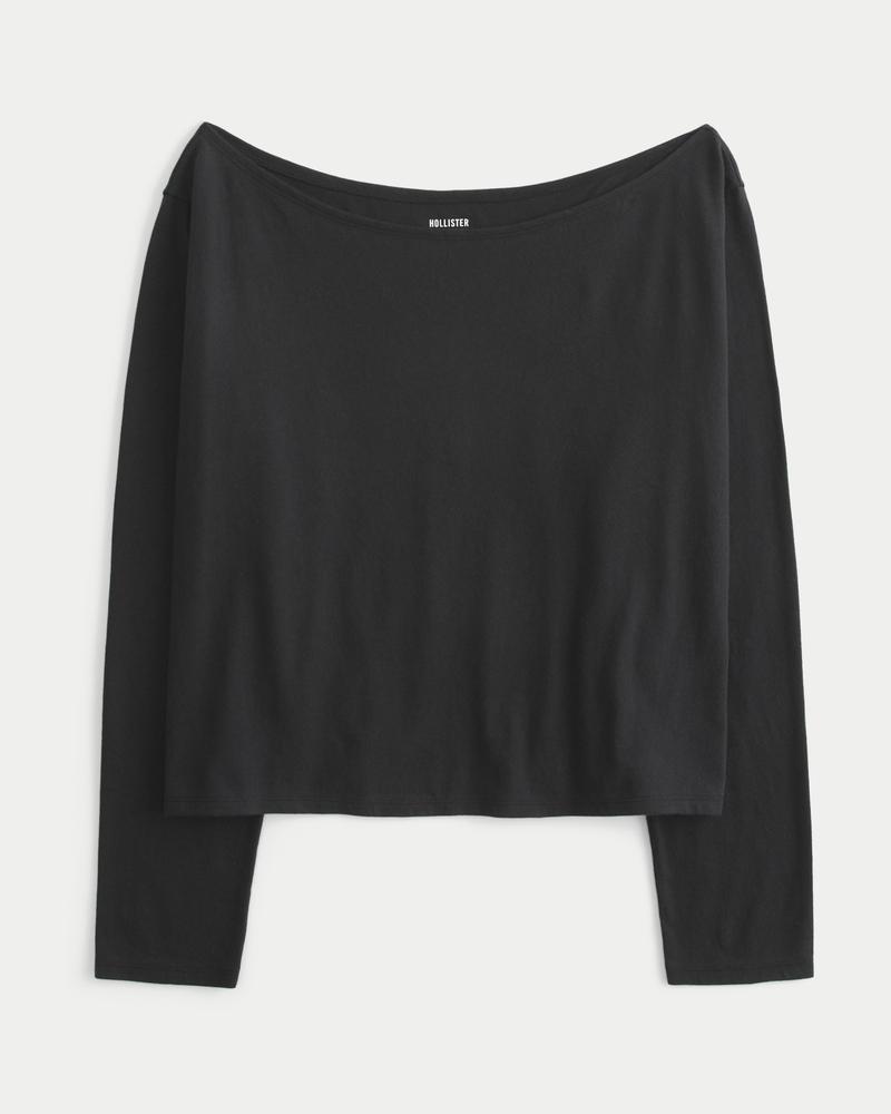 Easy Long-Sleeve Off-the-Shoulder Top Product Image