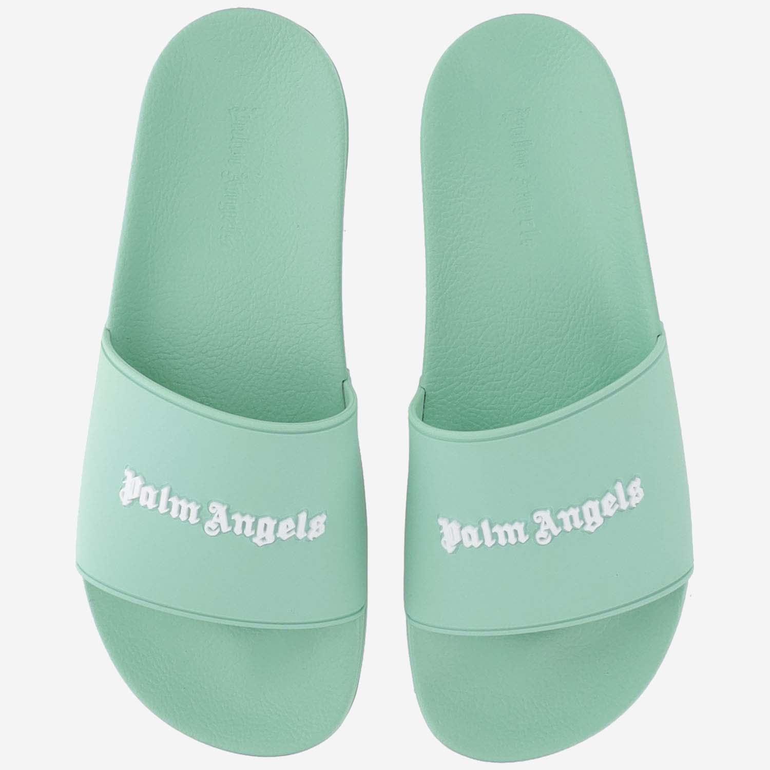 PALM ANGELS Essential Logo Rubber Pool Slide Sandals In Light Green Product Image