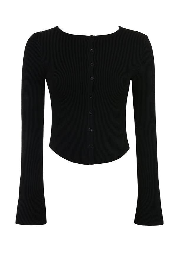 Sylvia Black Ribbed Knit Cardigan Product Image