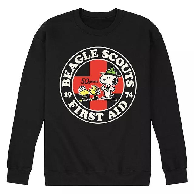 Mens Peanuts Beagle Scout First Aid Fleece Sweatshirt Blue Product Image