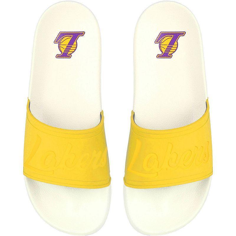 Womens FOCO Los Angeles Lakers Script Wordmark Slide Sandals Product Image