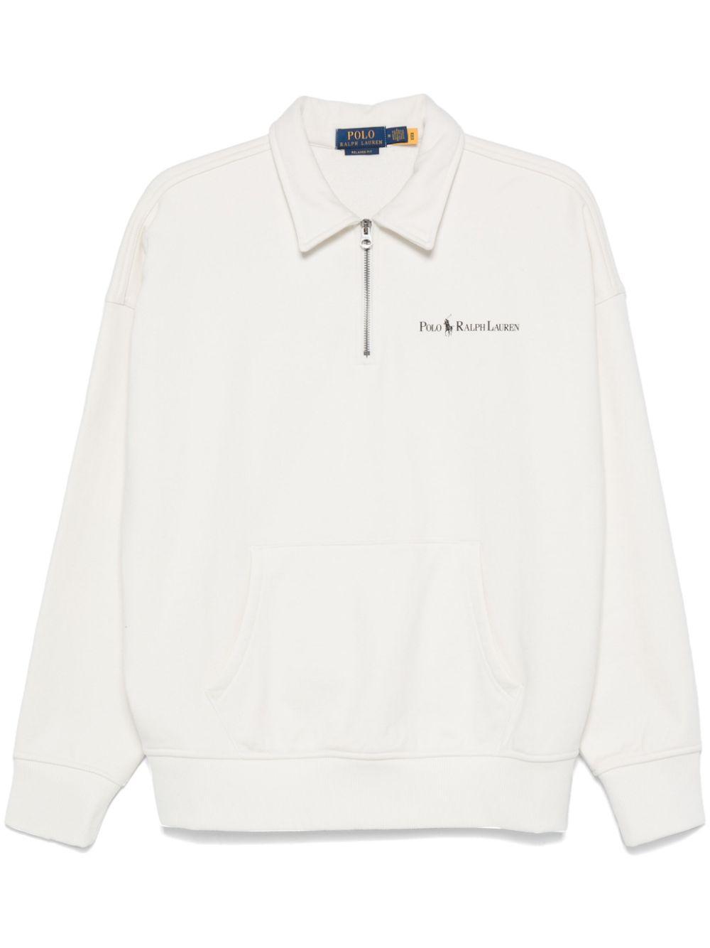 POLO RALPH LAUREN Logo Half-zip Cotton-blend Sweatshirt In White Product Image