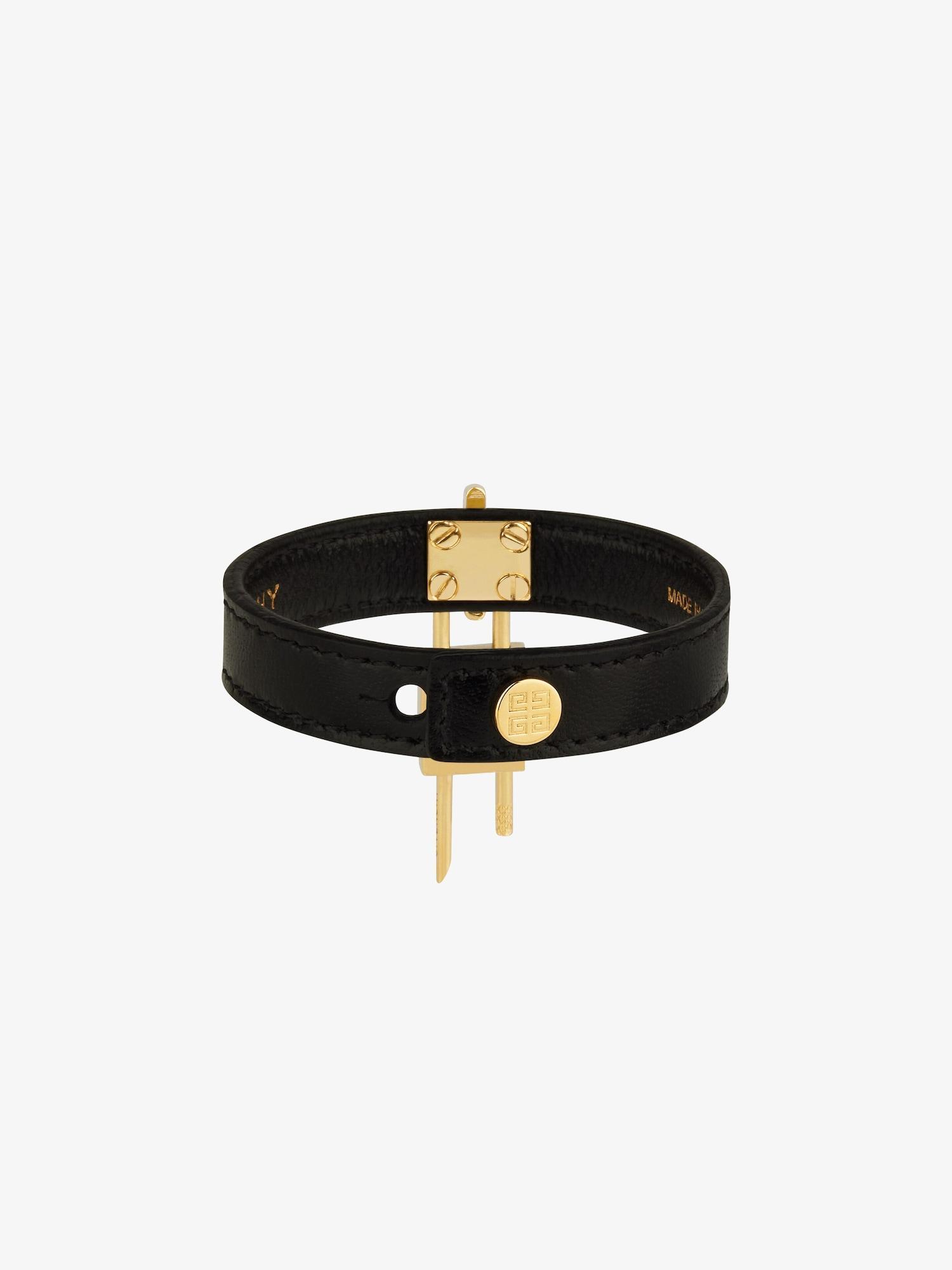 Mini Lock bracelet in metal and leather Product Image