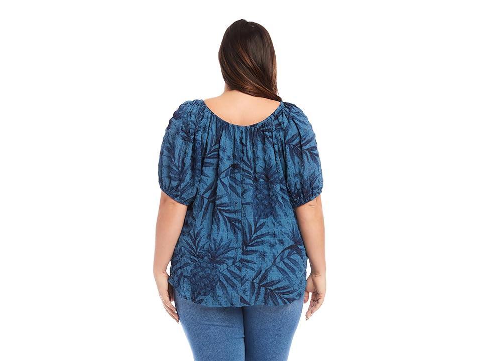 Karen Kane Plus Size Peasant Top (Print) Women's Clothing Product Image