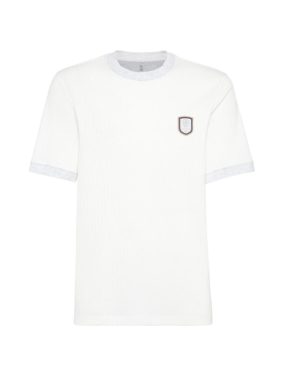 Brunello Cucinelli Logo Patch Cotton Blend Rib T-Shirt Product Image