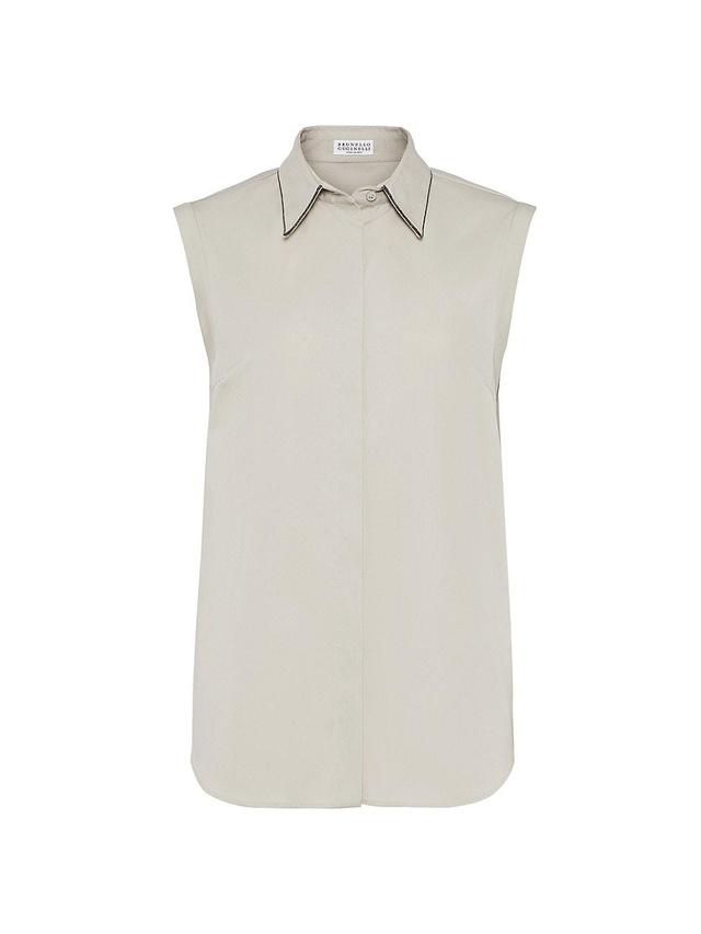 Womens Stretch Cotton Poplin Sleeveless Shirt With Shiny Trim Product Image