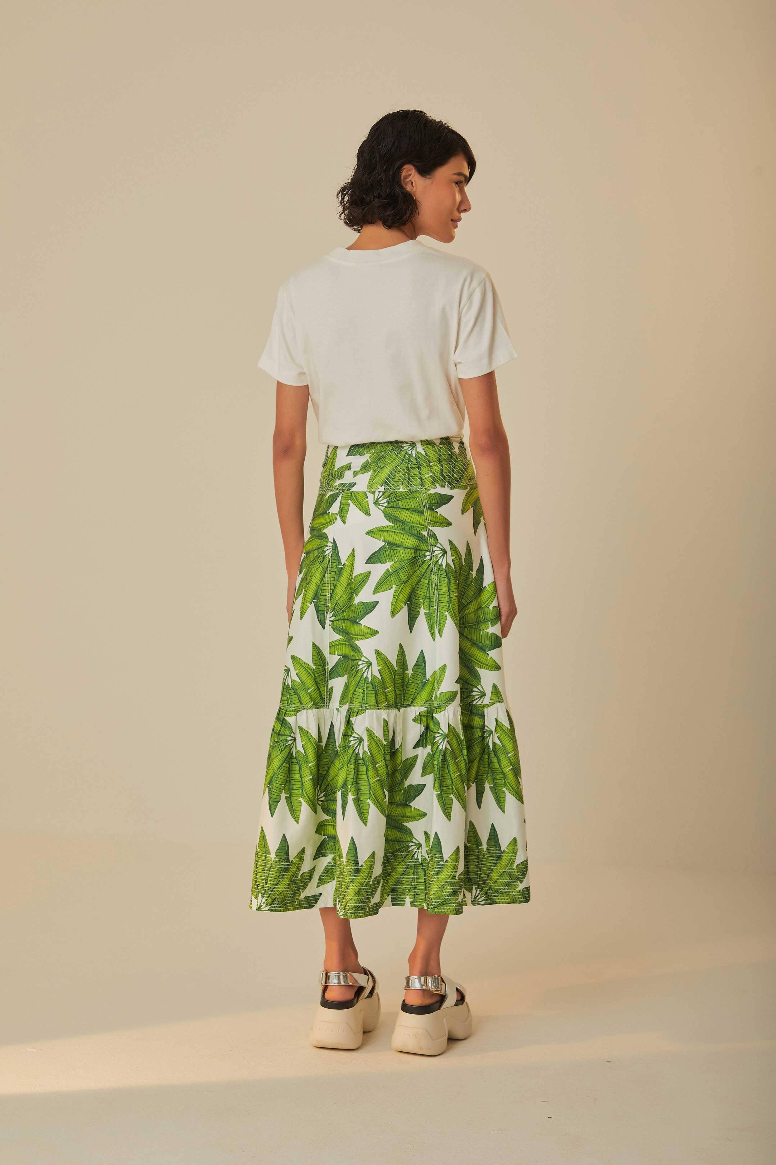 Off-White Palm Fan Organic Cotton Maxi Skirt Product Image