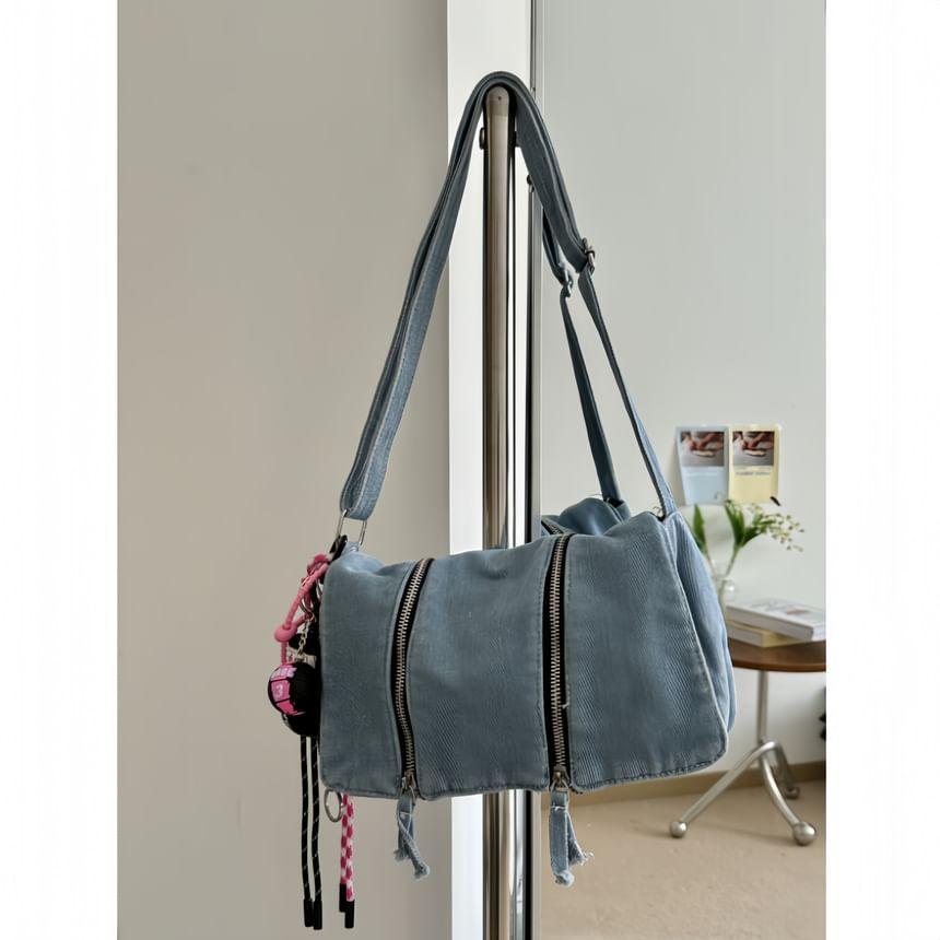 Zip Detail Denim Flap Crossbody Bag Product Image