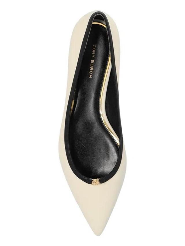 TORY BURCH Logo Plaque Ballet Flats In Beige Product Image