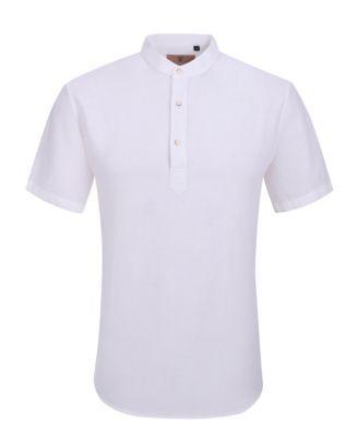 Suslo Couture Mens Linen Solid Banded Collar Button Up Product Image