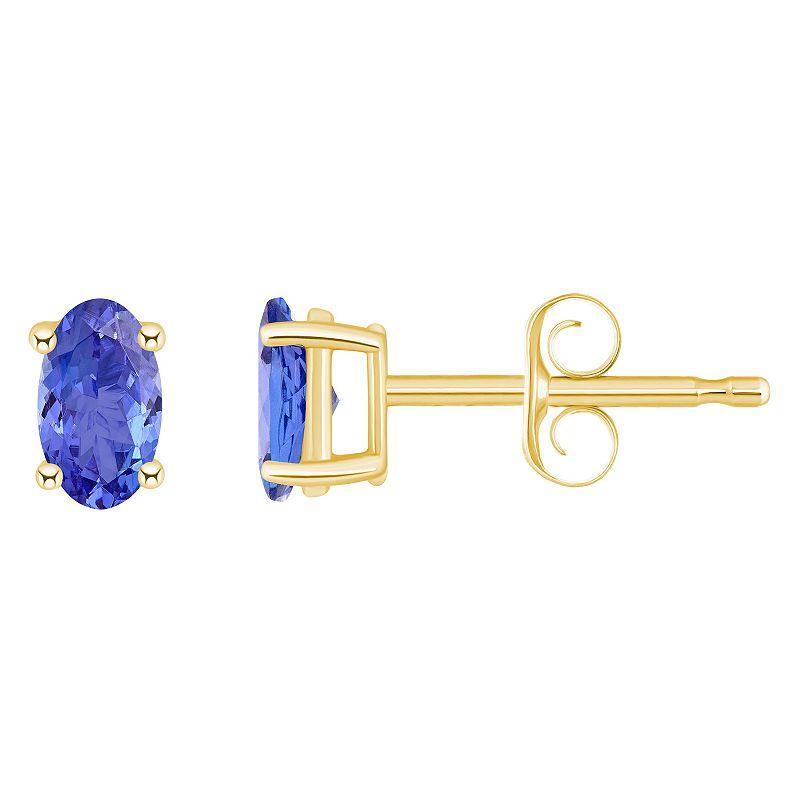 14k Gold Oval Tanzanite Stud Earrings, Womens, 14k Yellow Gold Product Image