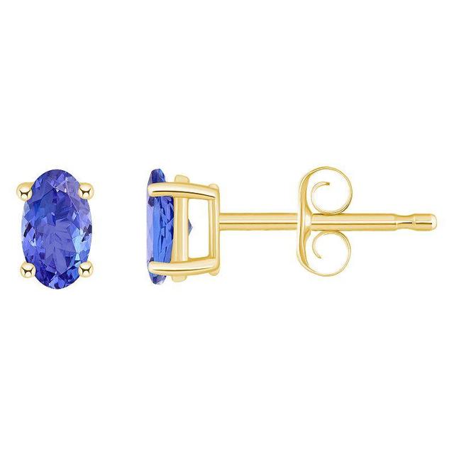 14k Gold Oval Tanzanite Stud Earrings, Womens, 14k Yellow Gold Product Image