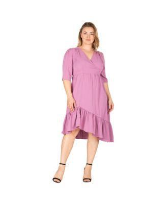 Women's Plus-size Ruched Sleeve Ruffle Hem Midi Dress Product Image