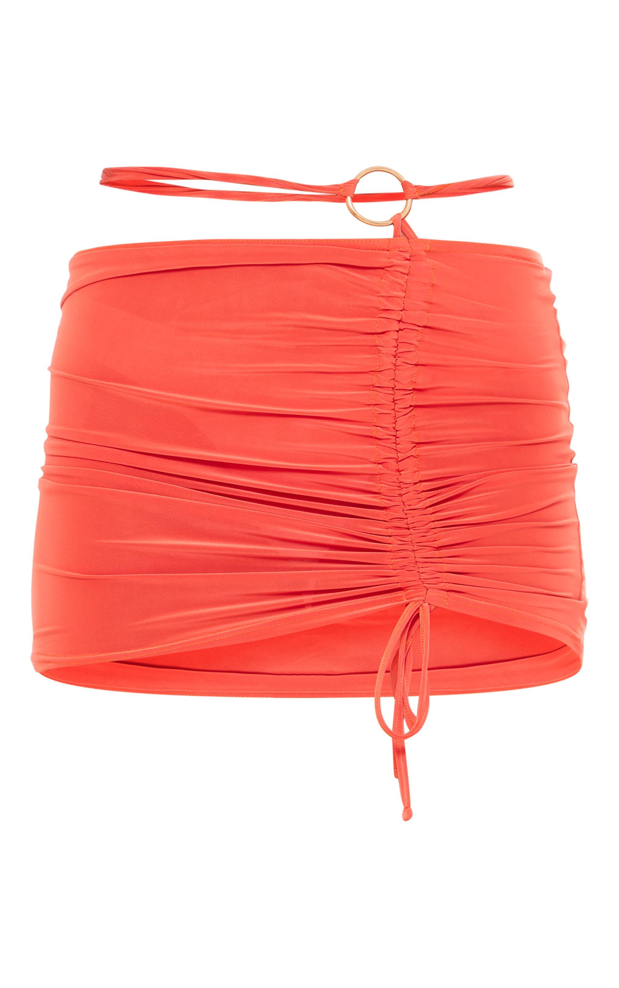 Bright Orange Slinky Ring Detail Ruched Side Mini Skirt Product Image