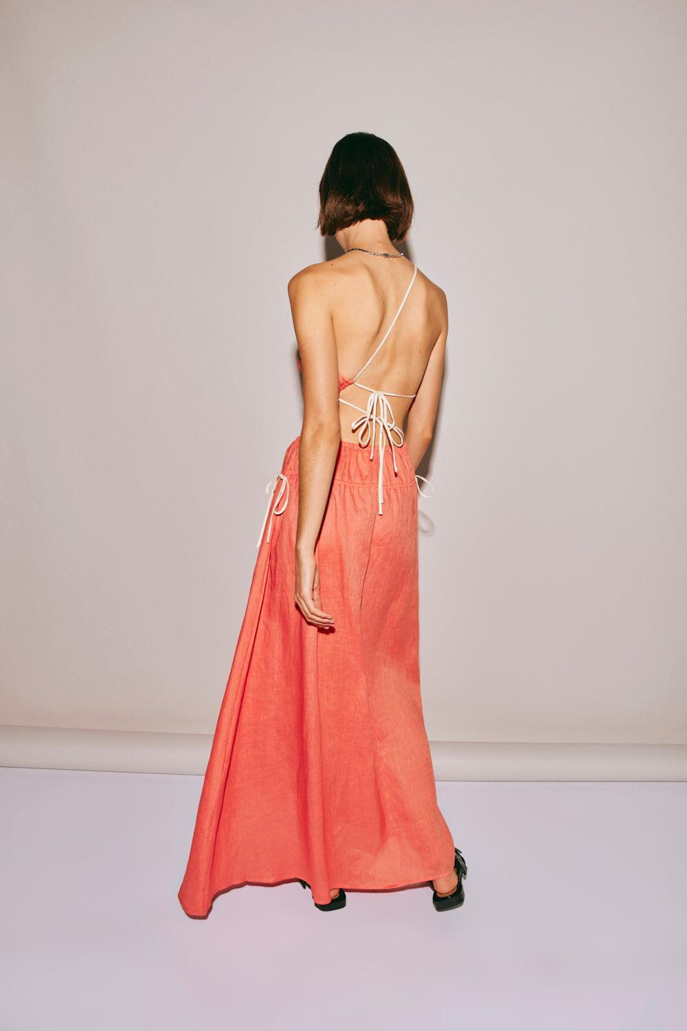 Te Amo Linen Maxi Dress Coral Product Image