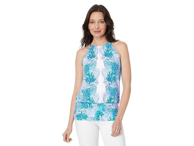 Lilly Pulitzer Bowen Halter Top (Las Olas Aqua Strong Current Sea Engineered Knit Top) Women's Clothing Product Image