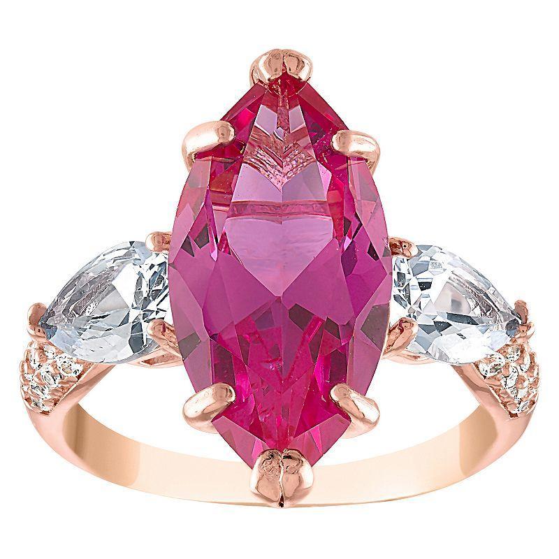 Designs by Gioelli 14k Rose Gold Over Sterling Silver Lab-Created Pink Sapphire & Lab-Created Aqua Ring, Womens Product Image