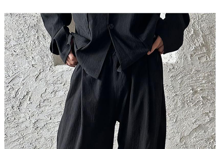 Notch Lapel Plain Single-Breasted Blazer / Mid Rise Loose Fit Dress Pants Product Image