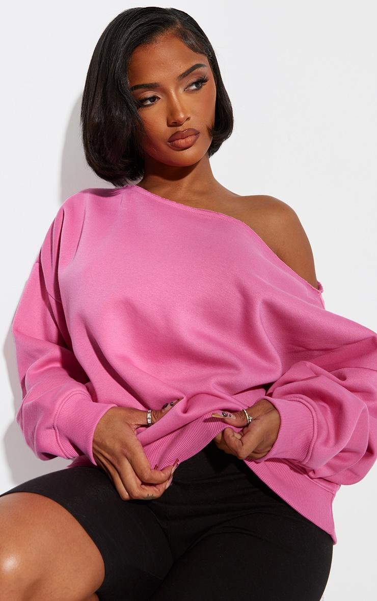 Shape Hot Pink Sweat Raw Edge Slouch Sweatshirt Product Image