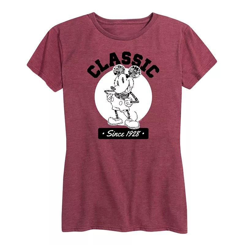 Disneys Mickey Mouse Womens Classic Since 1928 Graphic Tee Grey Dark Red Product Image