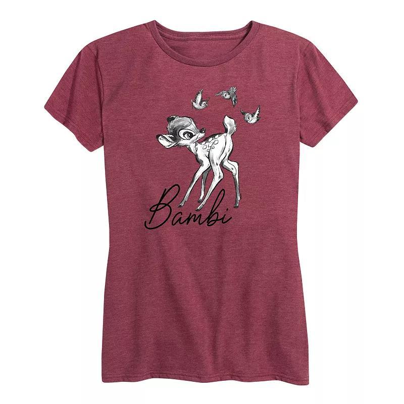 Disneys Bambi Womens Black White Watercolor Graphic Tee Grey Gray Product Image