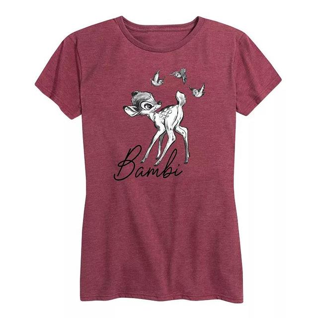 Disneys Bambi Womens Black White Watercolor Graphic Tee Grey Gray Product Image