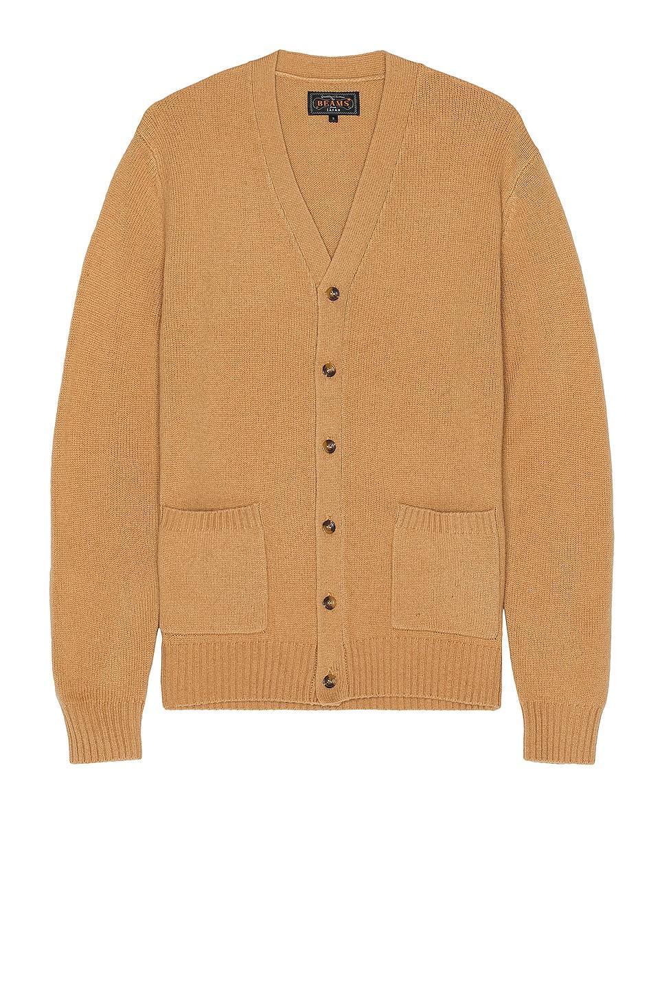 Beams Plus Elbow Patch Cardigan in Beige - Beige. Size S (also in L, M, XL/1X). Product Image