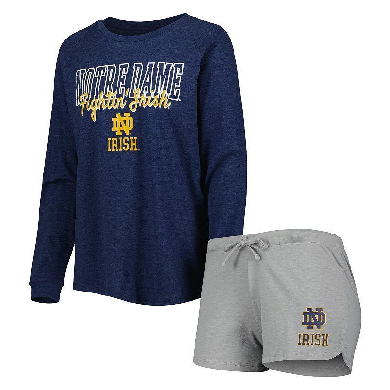 Womens Concepts Sport Navy Notre Dame Fighting Irish Raglan Long Sleeve T-shirt and Shorts Sleep Set - Navy Product Image