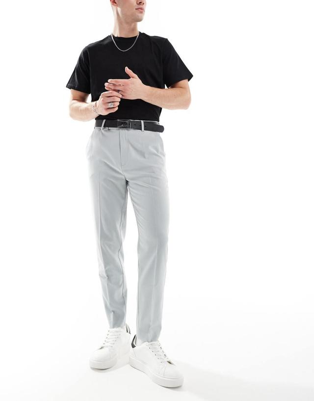 ASOS DESIGN tapered smart pants with turn-ups in light gray Product Image