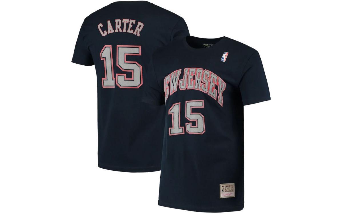 Mens Mitchell & Ness Vince Carter Navy New Jersey Nets Hardwood Classics Stitch Name & Number T-Shirt Nba Blue Product Image