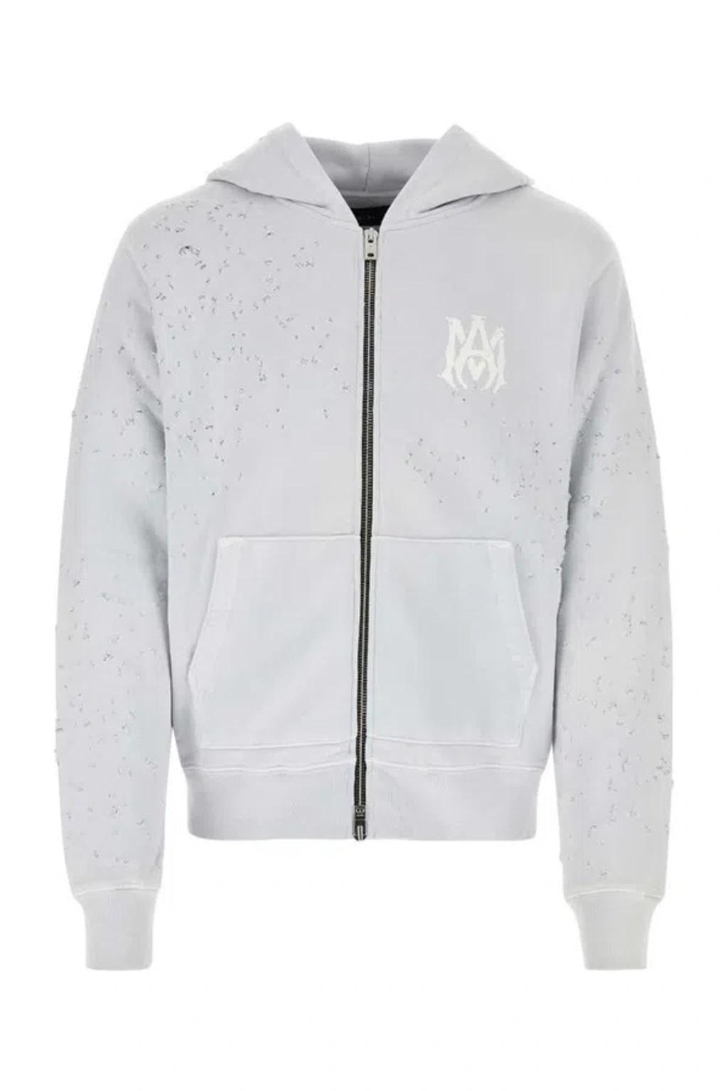 Logo Printed Distressed Zipped Hoodie In Decorative Broken Product Image