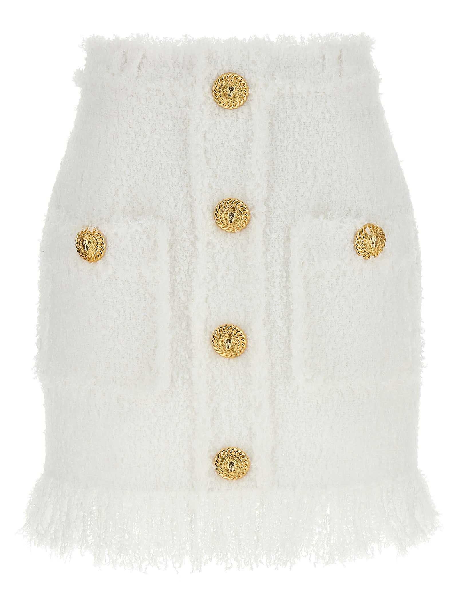 BALMAIN Button Tweed Skirt In White Product Image